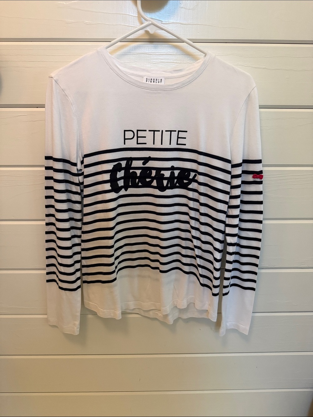 Claudine Pierlot Striped Long Sleeve 'Petite Chérie' Tee With Bow Detail